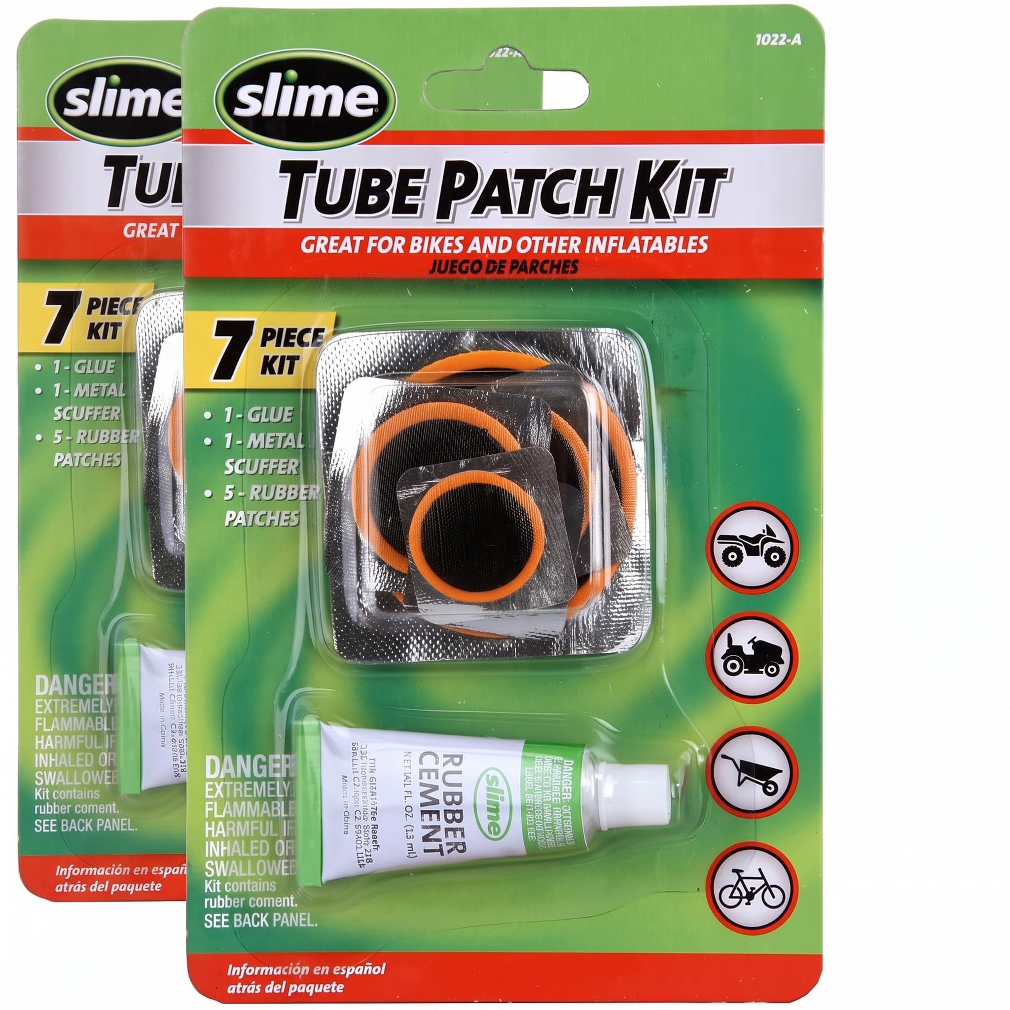Slime 1022-A Tube Rubber Patch Kit, for Bikes and Other Inflatables, Contains, 5 Patches, Scuffer and Glue (Pack of 2)