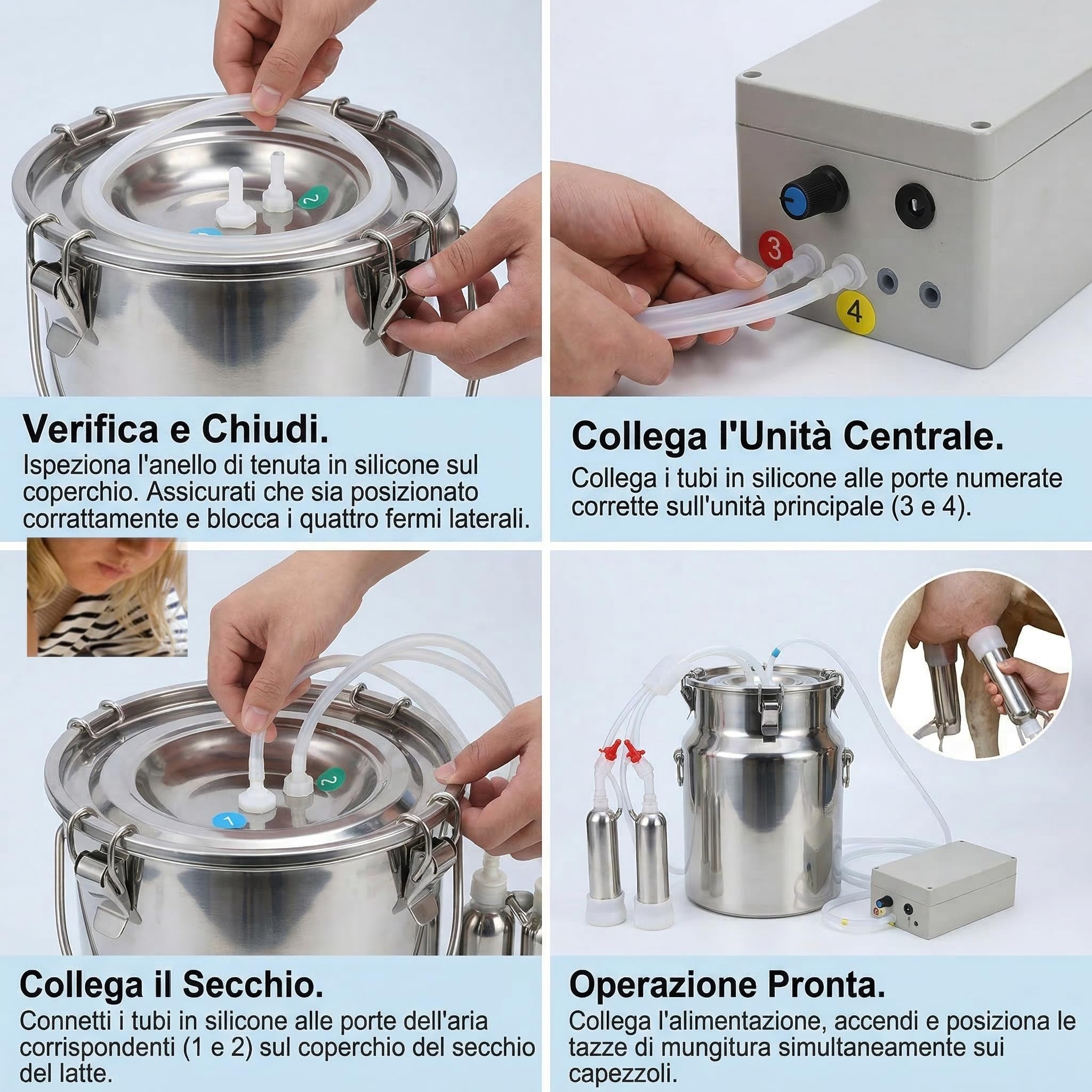 Mungitrice Elettrica Per Mucche E Pecore, Mungitura Manuale Simulata, Arresto Automatico Quando Il Latte È Pieno, Tubi In Silicone Per Alimenti(10L, per Capre)