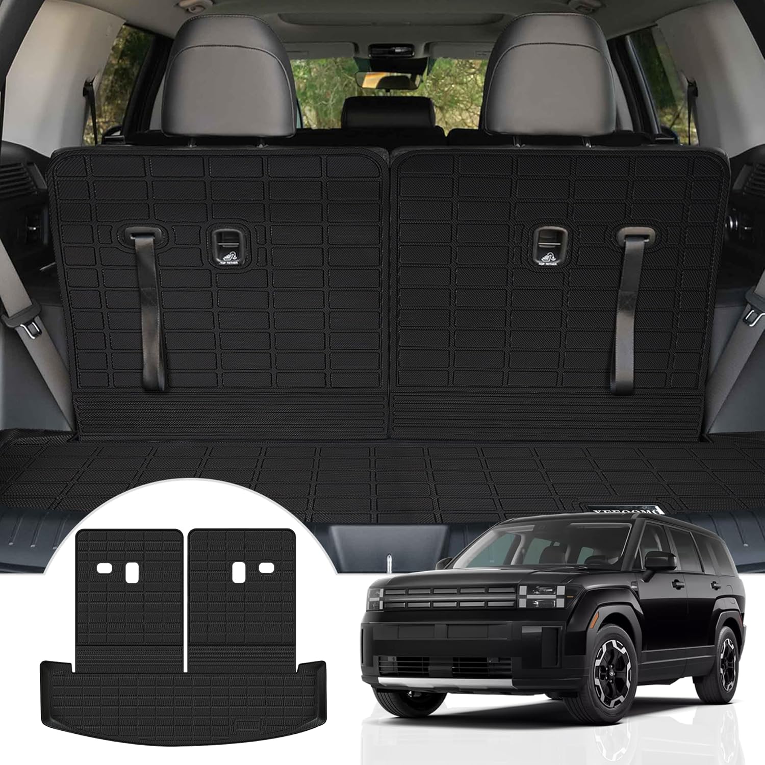 Trunk Mat with Backrest Mat for 2024 2025 Hyundai Santa Fe Cargo Mat Liner TPE Protector All Weather Back Seat Cover 3rd Row for 2024 2025 Hyundai Sante Fe Accessories for 2024-2025 Hyundai Santa Fe Cargo Mat