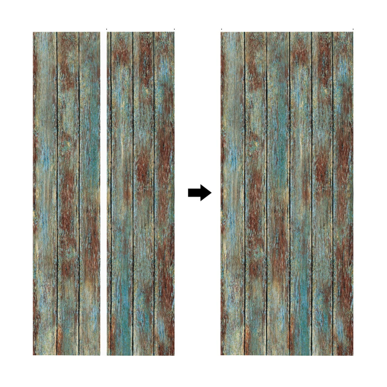Sticker Porte 3D Vieilles Planches En Bois Peinture Bleue Patinée 90x200cm - Décoration Murale Réaliste