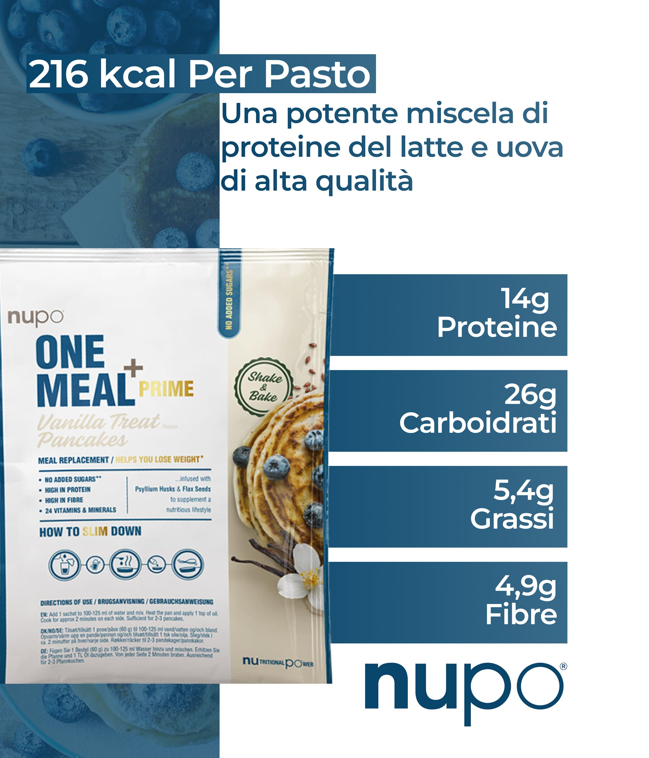 NUPO One Meal +Prime Pancakes I Gustoso sostituto del pasto per una dieta equilibrata I Ti aiuta a perdere peso I Alto contenuto di proteine I Senza zuccheri aggiunti I 24 vitamine e minerali