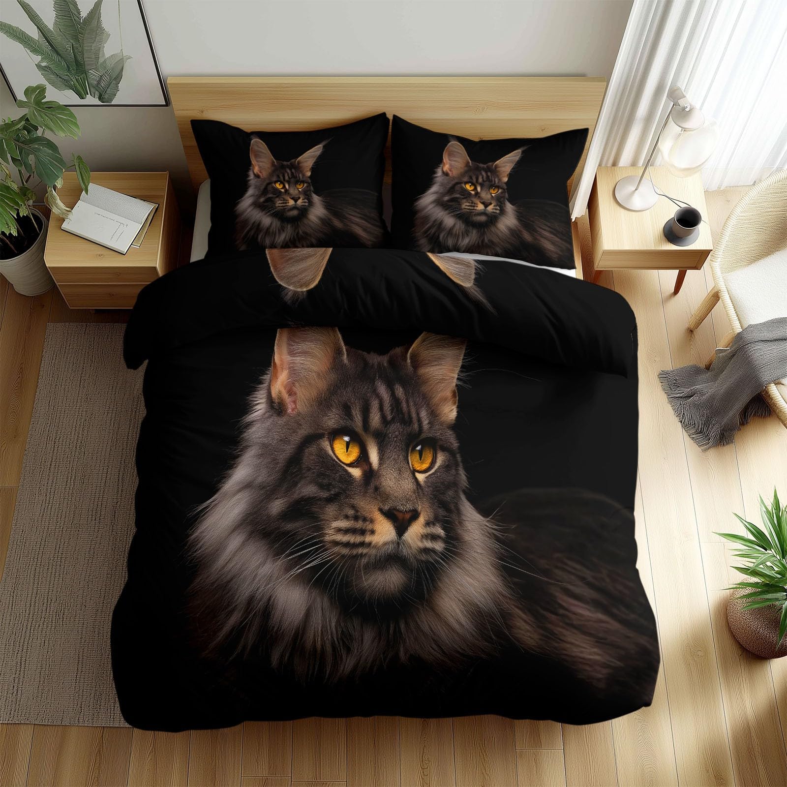 Housse de couette 240x260 Maine Coon noire avec taies