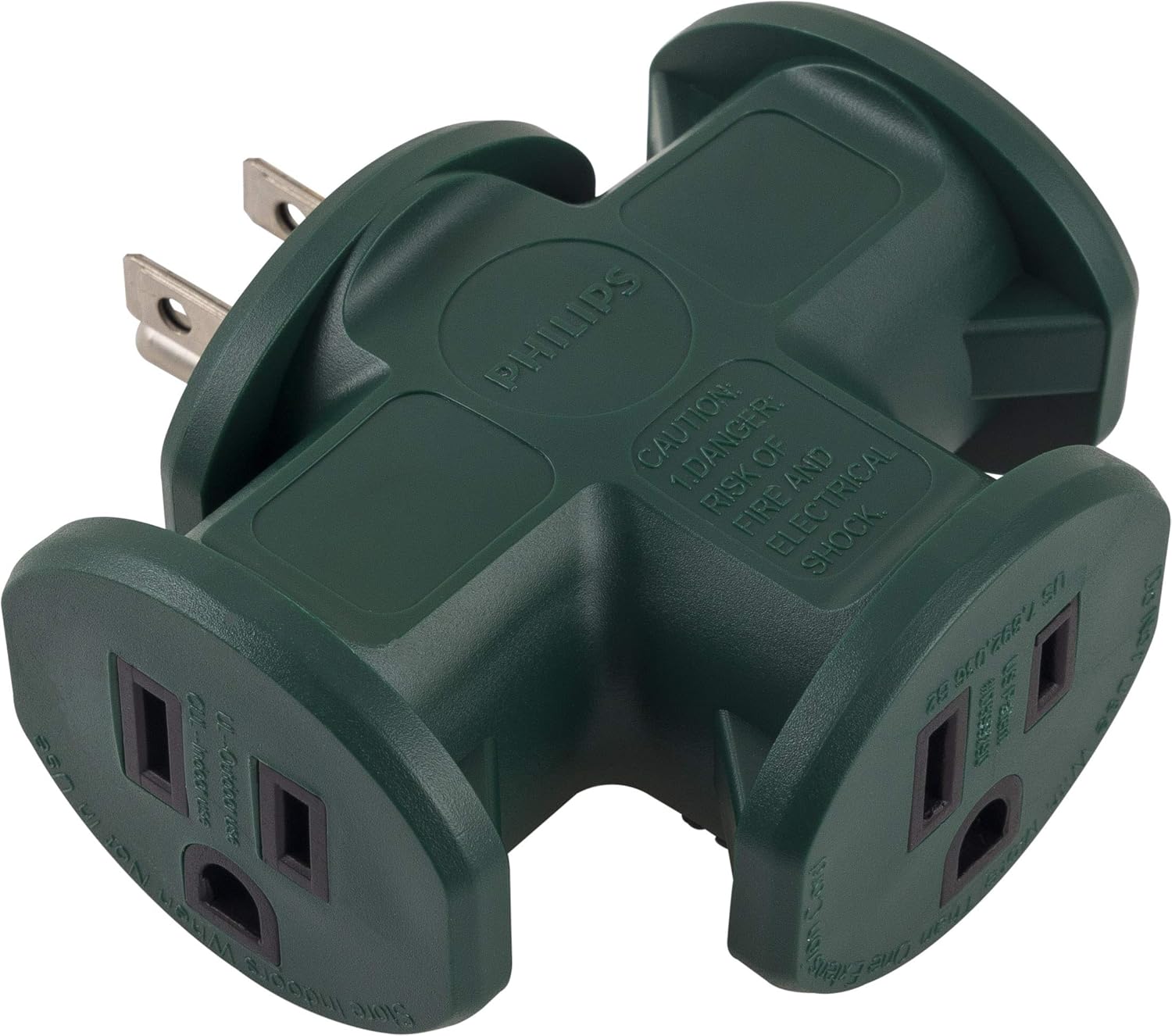 Philips 3-Outlet Extender, T-Shaped Adapter Spaced, Grounded Wall Tap, 3-Prong, Multiple Plug, Power Splitter, Cruise Essentials, Use for Home Office School Dorm Garage, Green, SPS1630G/37