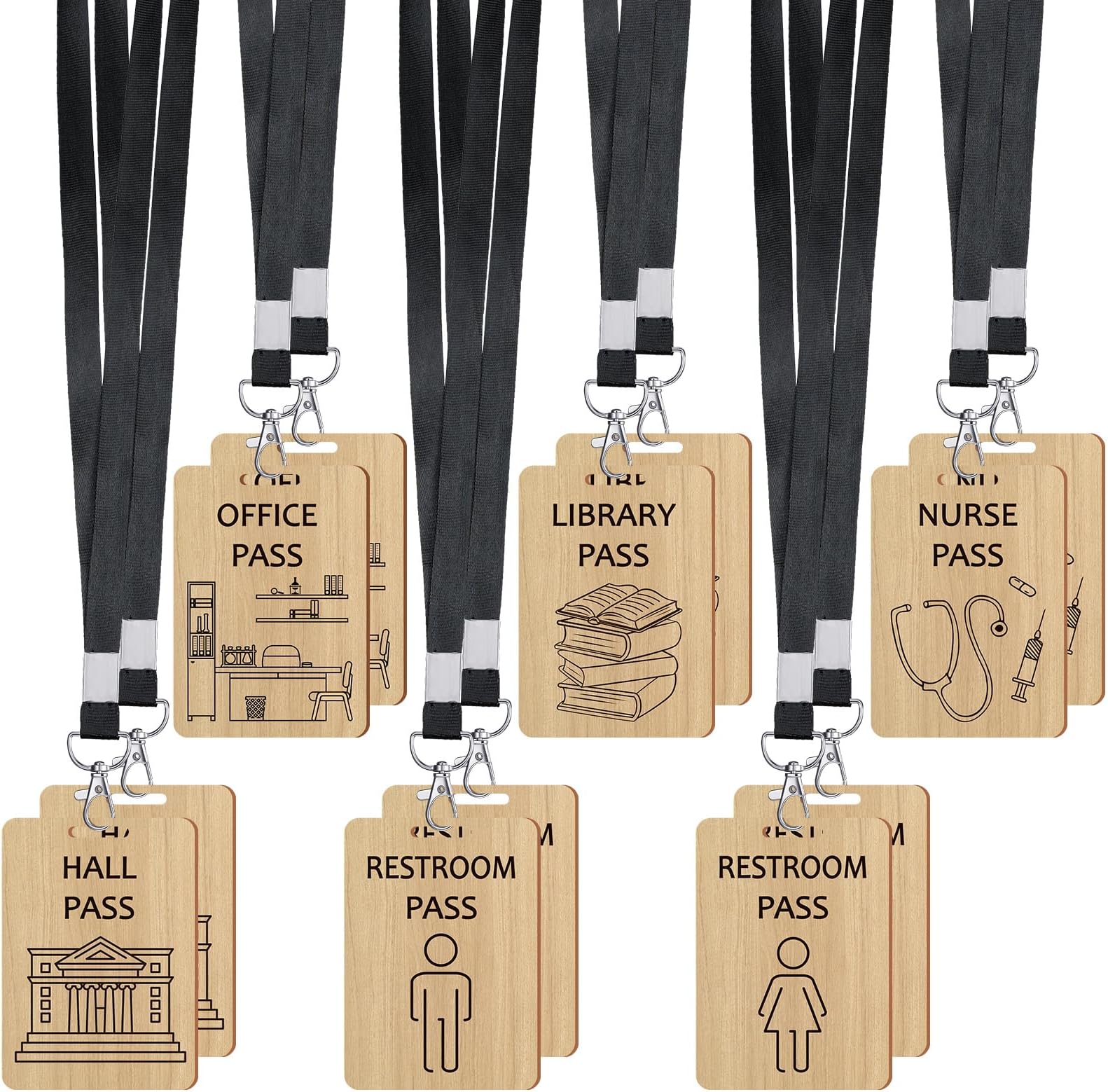 Amazon.com: Yeaqee 12 Set Hall Pass Lanyards Restroom Pass Unbreakable ...