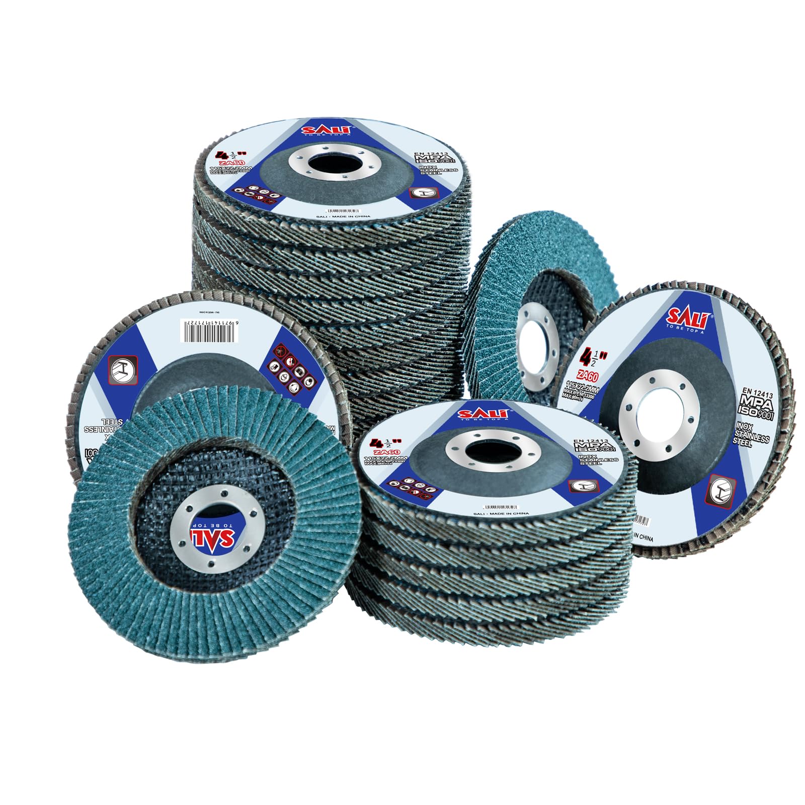 Sali Confezione da 20 dischi abrasivi in zirconio, grana 60, 4,5 "x 7,8 ", tipo smussato #29, smerigliatrice angolare di qualità premium e industriale