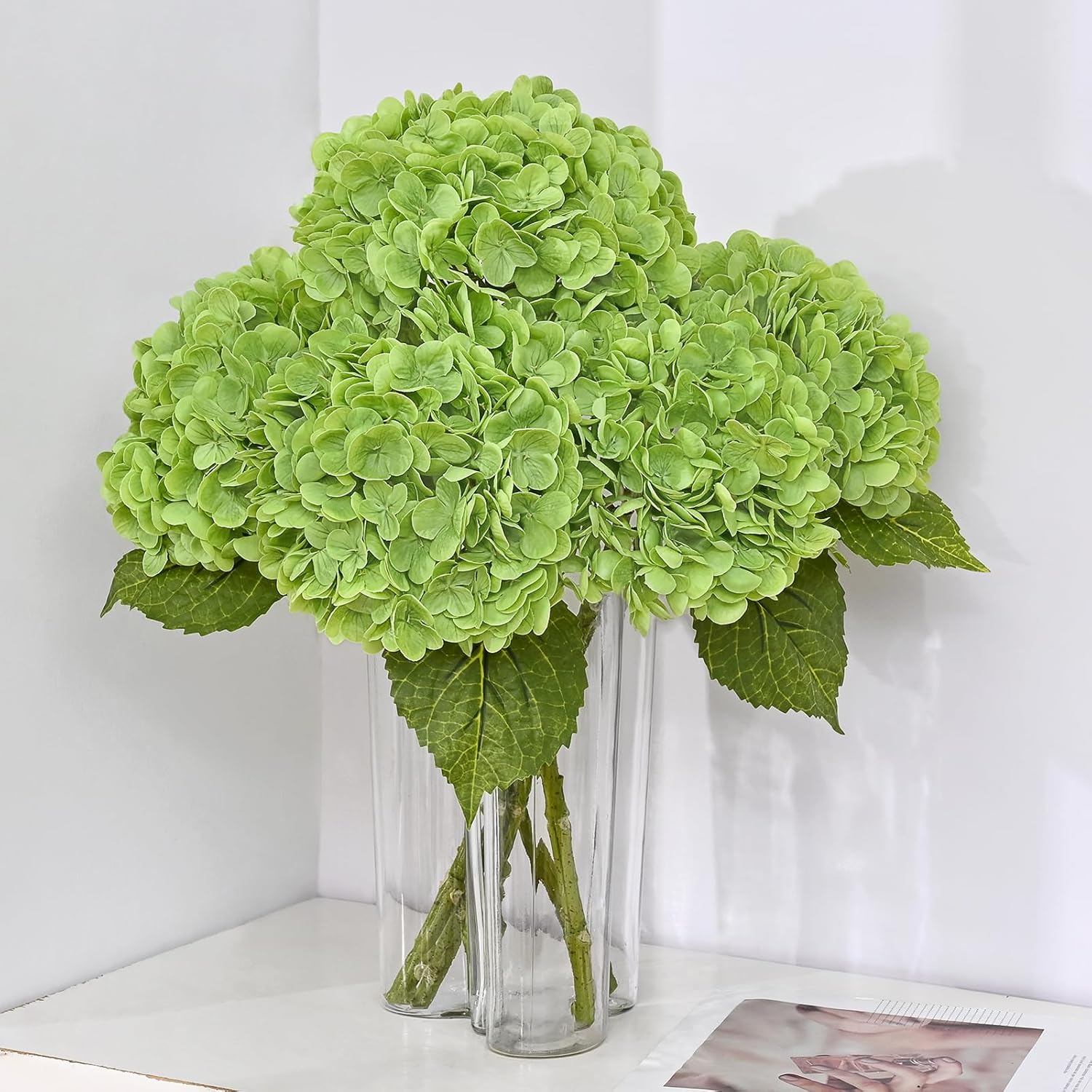 MARTINE MALL 3Pcs 21in Hydrangea Artificial Flowers, Latex Real Touch Hydrangeas Lifelike Large Hydrangea Flowers for Home Decor Party Arrangements Wedding Bouquets Centerpieces (Dark Green)