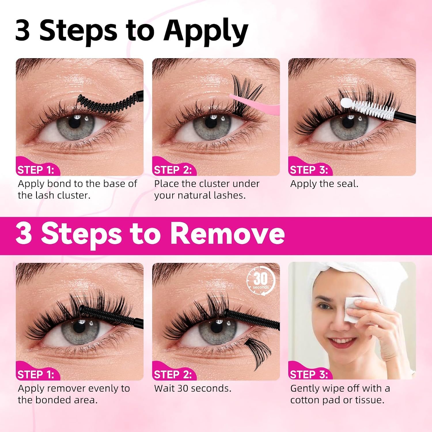 Lash Bond and Seal Kit with Lash Glue Remover for Clusters Lash, Lash Cluster Glue Kit - Long Lasting Waterproof Eyelash Glue, Qucik Removal Eyelash Remover for Eyelash Extensions(VINE01)