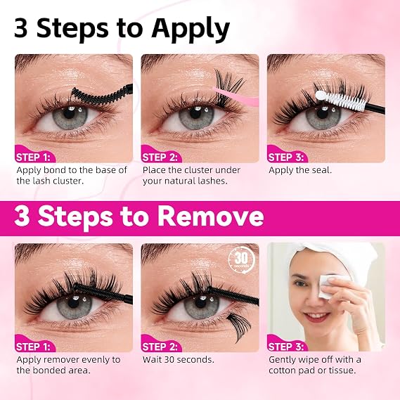 Lash Bond and Seal Kit with Lash Glue Remover for Clusters Lash, Lash Cluster Glue Kit - Long Lasting Waterproof Eyelash Glue, Qucik Removal Eyelash Remover for Eyelash Extensions(VINE01)