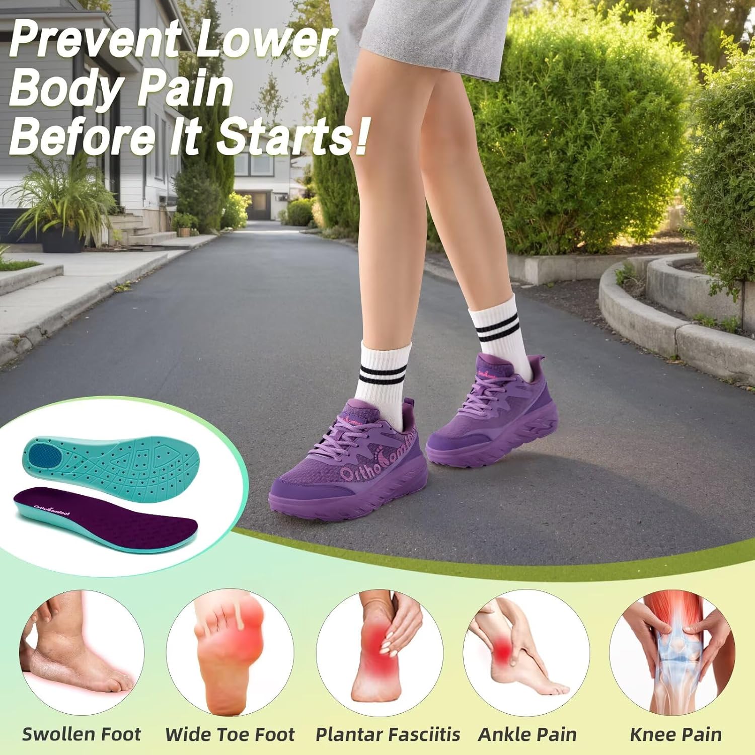 Women's Orthopedic Diabetic Wide Running Shoes: Comfortable Casual Arch Support Plantar Fasciitis Orthotic Sneakers, High Arch Swollen Work Tennis Sports Shoes for Foot and Heel Pain Relief - Image 4