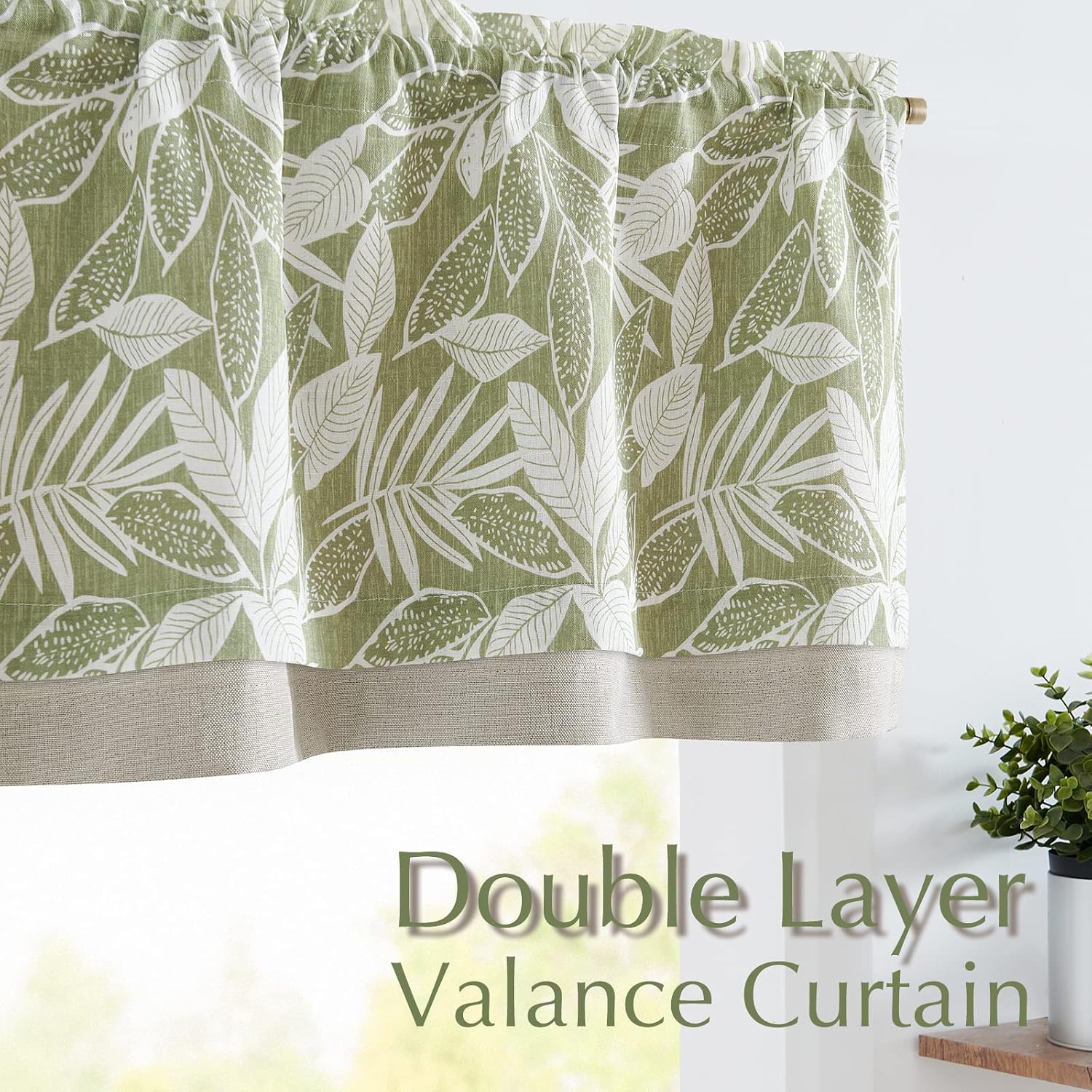 Vangao Floral Valances for Windows Leaf Green W50 X 16L 1 Panel