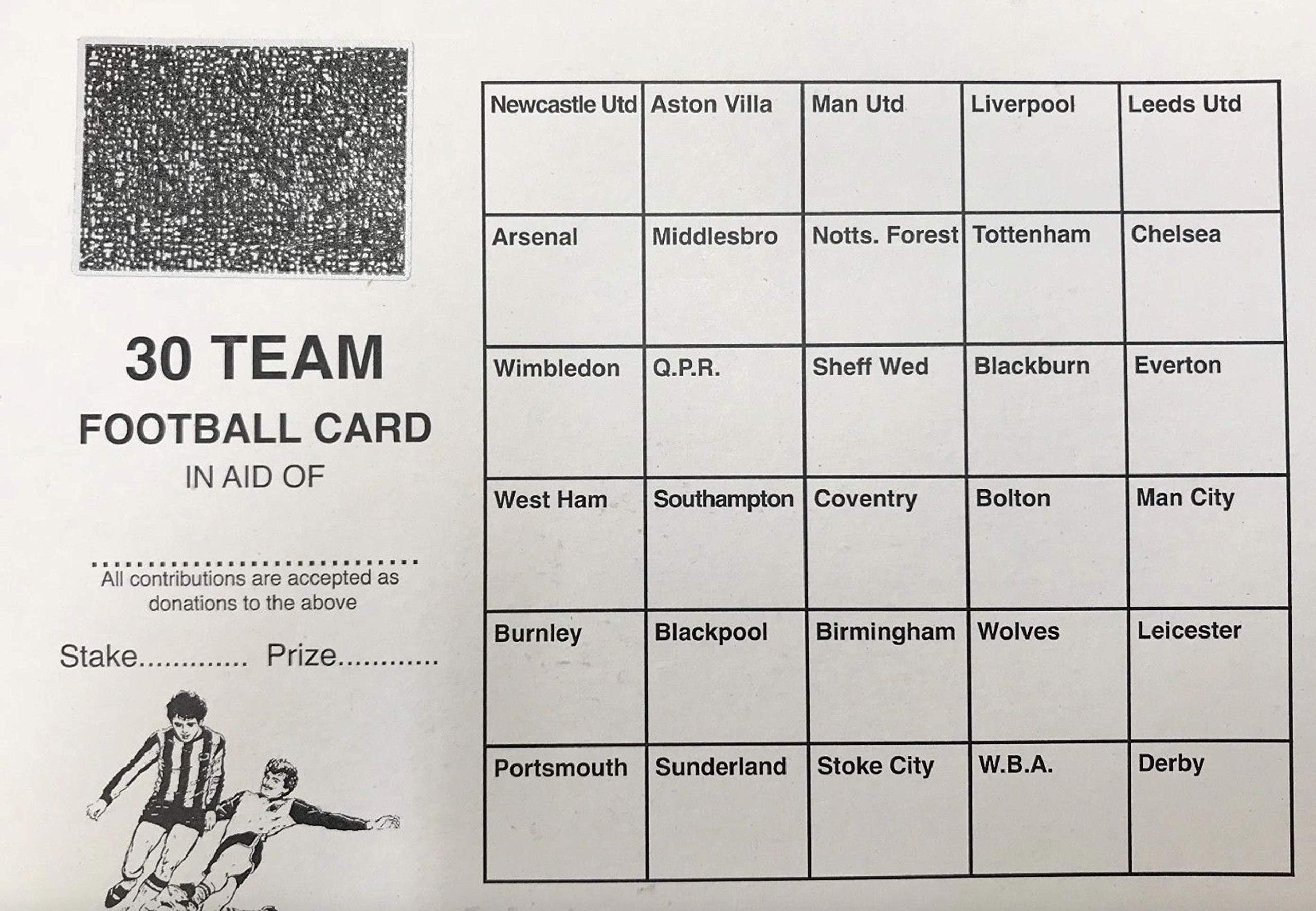 FOOTBALL SCRATCH CARDS 30 TEAMS PACK OF 10 FUNDRAISING SCRATCH CARDS