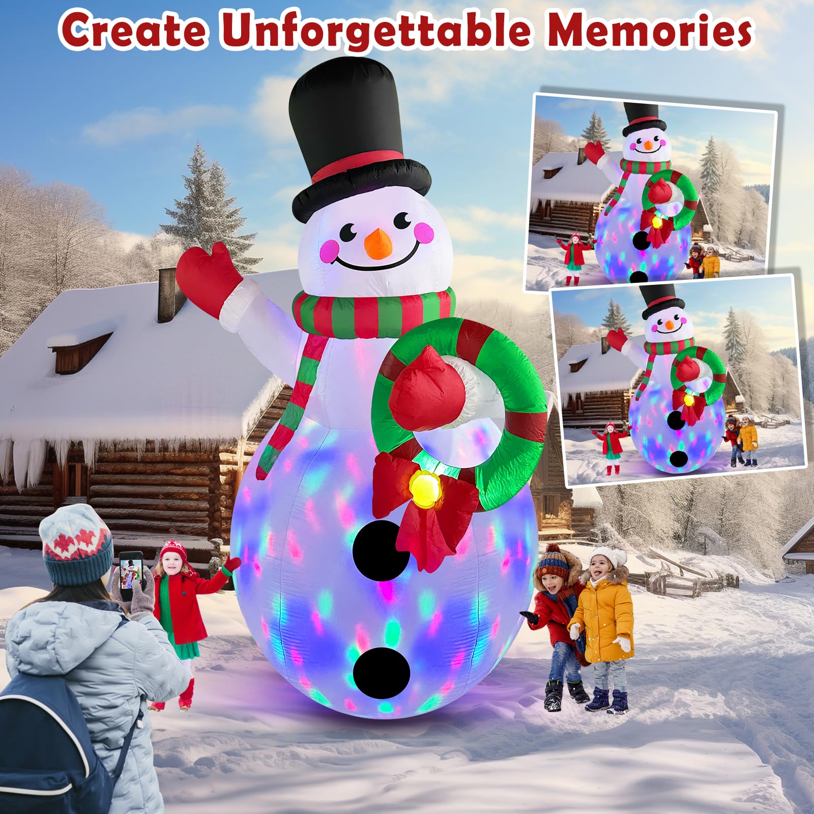 Danxilu Grand bonhomme de neige gonflable de 3,7 m avec guirlande, bonhomme de neige géant gonflable, lumières LED rotatives intégrées pour Noël, extérieur, jardin, cour, fête de vacances