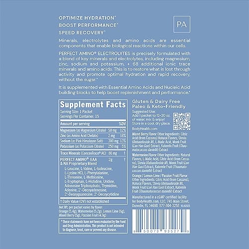 Vista 46 de BodyHealth PerfectAmino - Electrolitos en polvo sin azúcar, mezcla de electrolitos para ayunas Keto sin azúcar, polvo de hidratación
