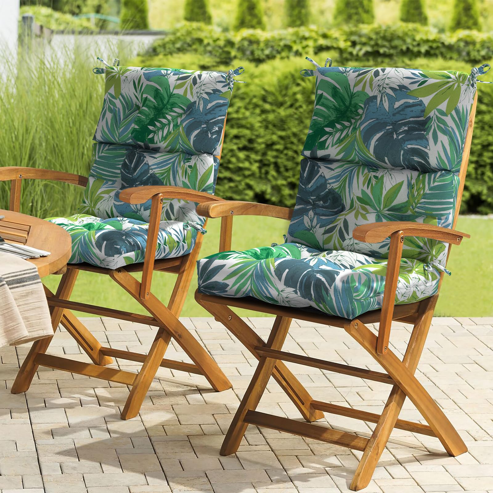 lvtxiii outdoor seat/back chair cushion patio tufted high back cushion, seasonal replacement rocking chair cushion with ties (22'' w x 20d'', set of 2, islamorada blue green)