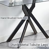 Vista 6 de Edwin's Choice Mesa consola de vidrio negro estrecha con parte superior de vidrio templado gris y patas tubulares de metal negro con borde dorado