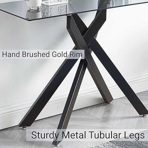 Miniatura 6 de Edwin's Choice Mesa consola de vidrio negro estrecha con parte superior de vidrio templado gris y patas tubulares de metal negro con borde dorado