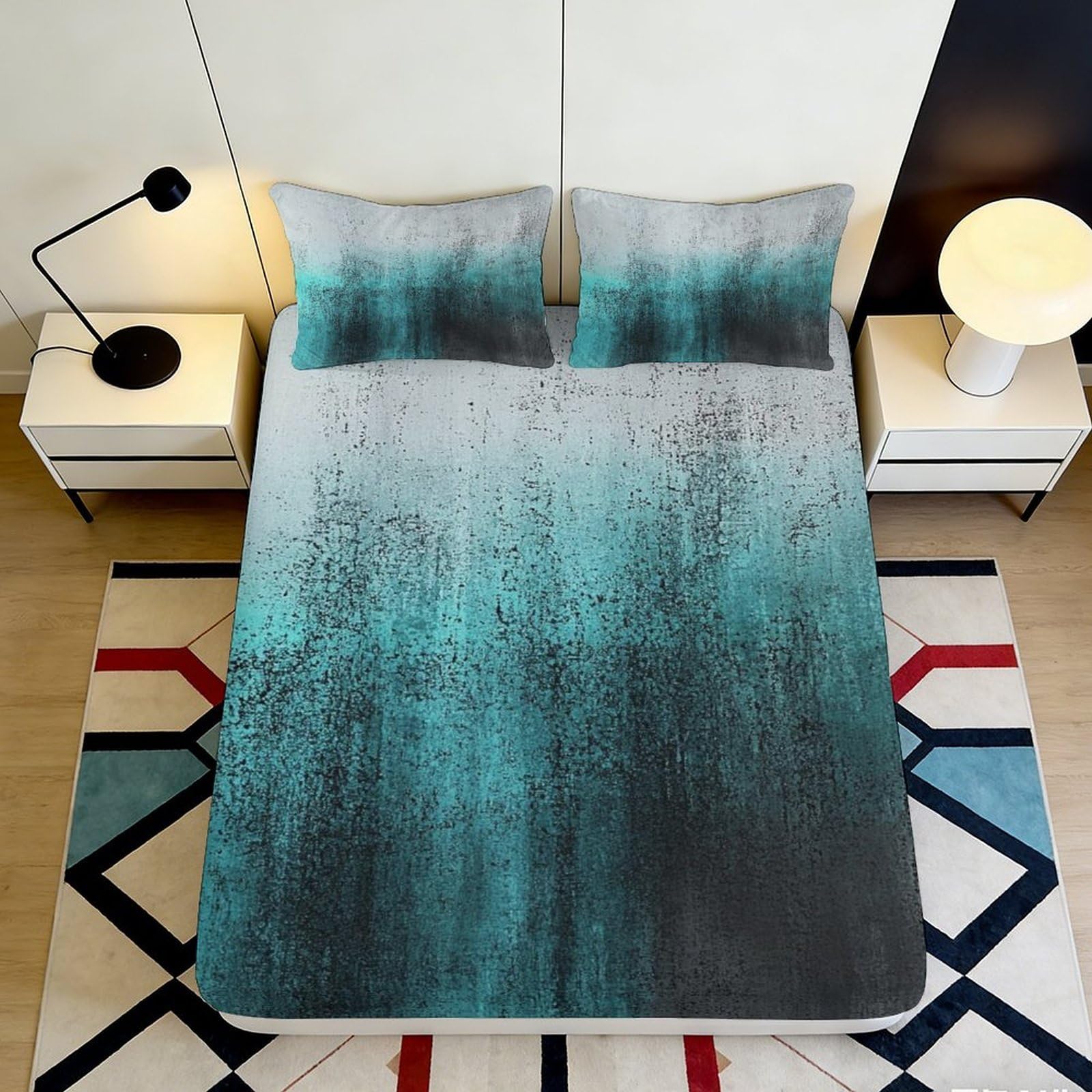 3D Printed Gradient Blue Abstract Fitted Sheet Microfiber Soft Breathable Ombre Art Mattress Cover for Bedroom Guest Room Decor 160x200x25cm