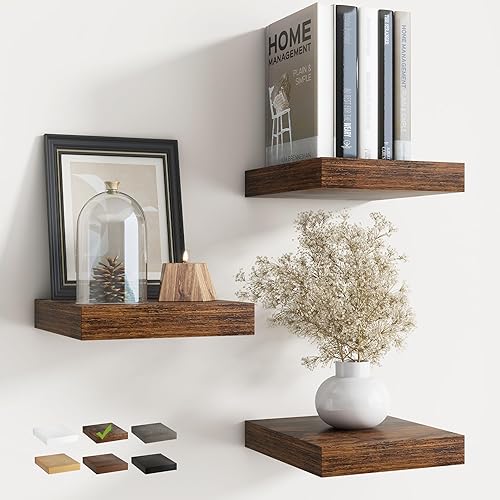 Miniatura 11 de Estantes flotantes para pared con soportes invisibles, estantes de madera de ingeniería montados en la pared con grano de madera para sala de estar,