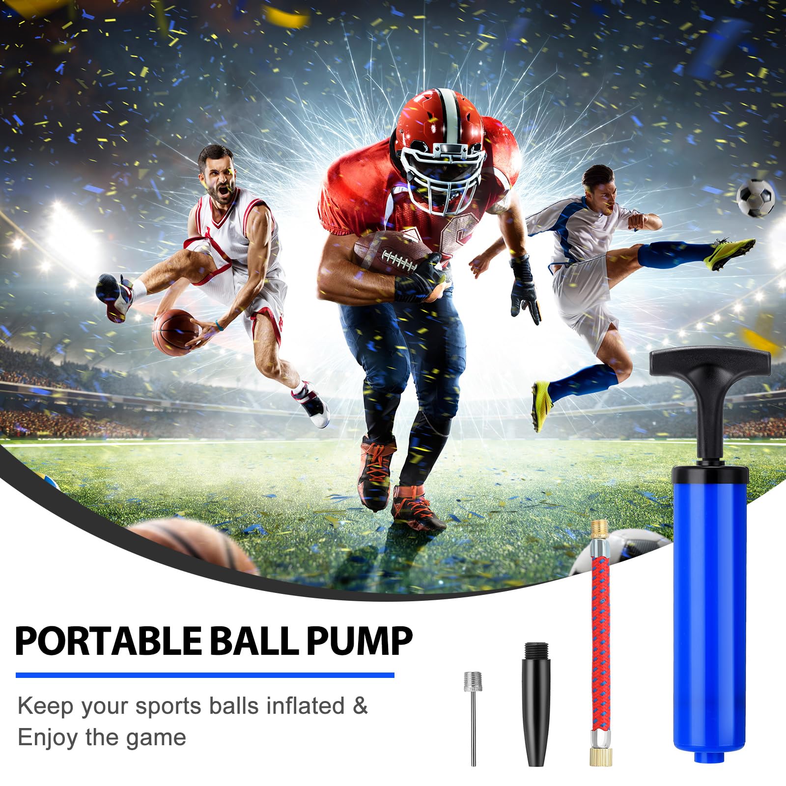 Jerify 50 juegos de bomba de bola de 8 pulgadas, bomba de aire portátil para pelota deportiva para fútbol con manguera de extensión de aguja, inflador para inflar fútbol, baloncesto, voleibol, globo