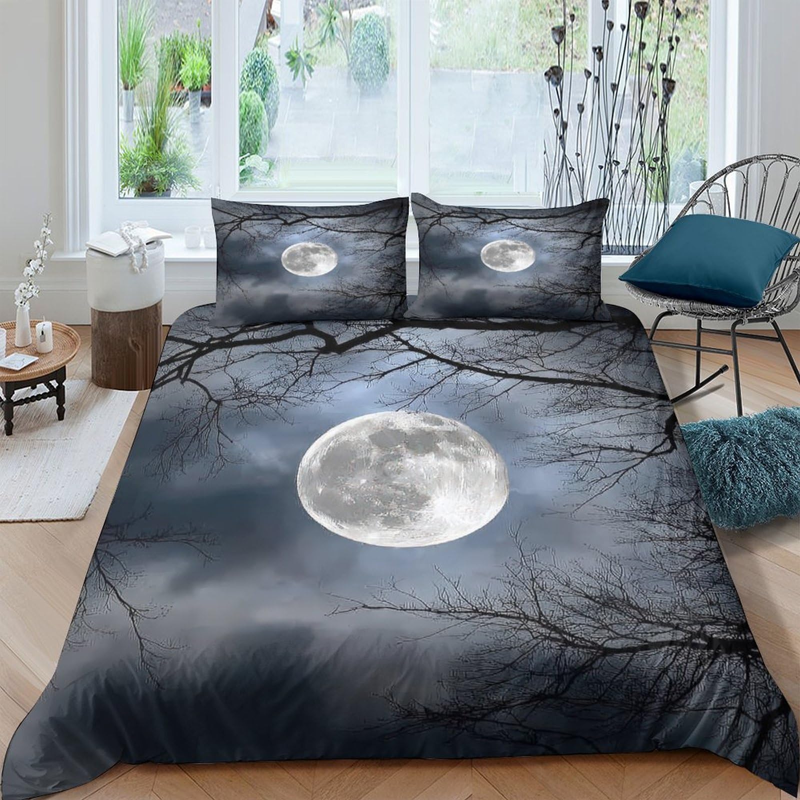Ctjqhvkz Style-9 3D Printed Full Moon Fitted Sheet Microfiber Soft Scenic Night Sky Mattress Cover For Bedroom Dorm Easy Care Decor Single（135X200cm）