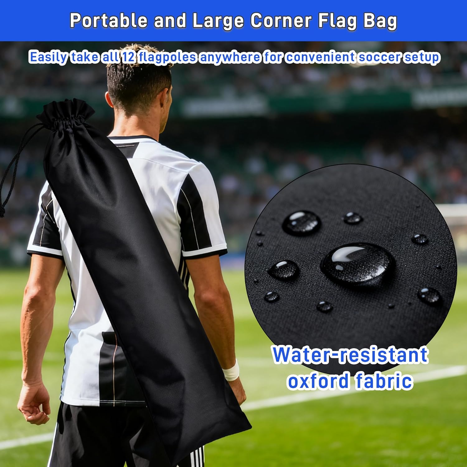 12 Pack Soccer Corner Flags- Portable 67 Inch Fiberglass Corner Flag Set with Carry Bag for Soccer Field, Football Match Field Marker Flag Poles Agility Training Practice Equipment for Outdoor Sports