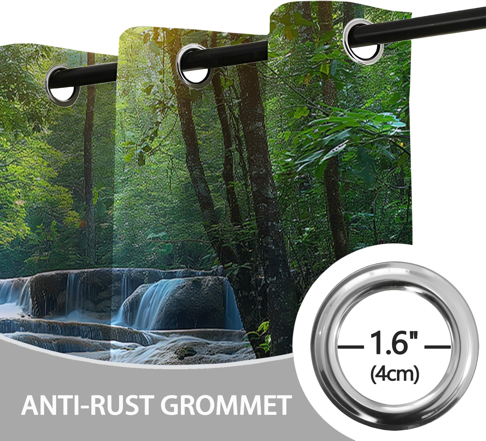 CozyRest Cortinas Opacas con Ojales, Parque de los Amantes del Bosque en Tailandia, Térmicas y Aislantes para Dormitorio o Salón, Cascada y Rocas 150 x 166 cm