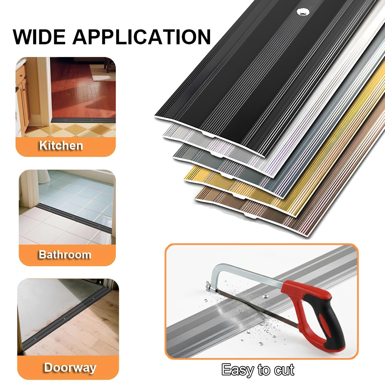 Bardzo szeroka aluminiowa listwa progowa do drzwi 6 cm, 150 cm / 59in, bezszwowe złącze podłogowe do drewna do płytek, srebrne wypełnienie szczeliny, trwałe i stylowe rozwiązanie przejściowe