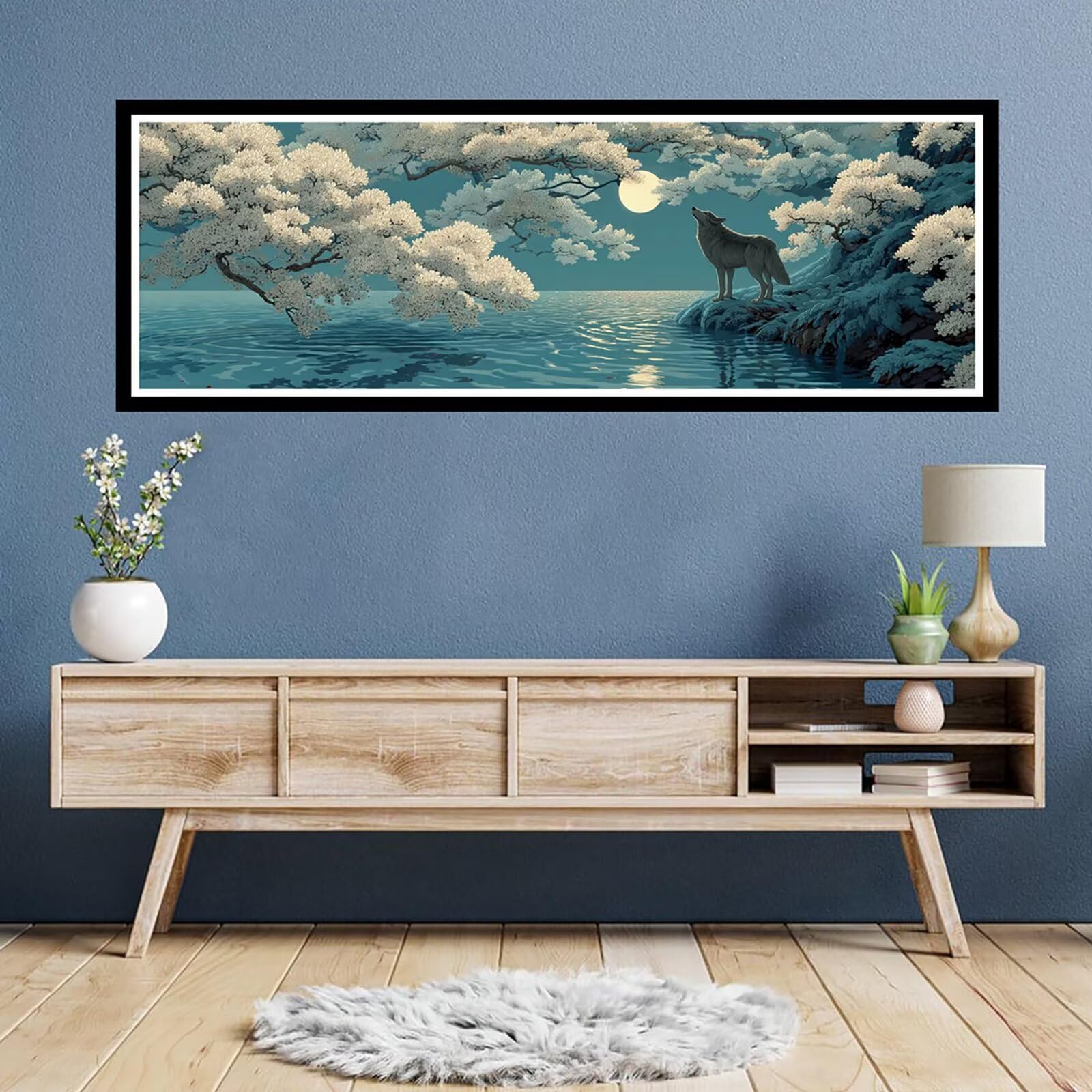 5D DIY Jezioro Diament Malarstwo Duży Rozmiar 80x240cm, Diament Malarstwo Dorosły Wilk, Diament Malarstwo Haft Ścieg krzyżykowy Rhinestone Zestaw Kreatywny Diament Dekoracja wnętrz TU0N-708
