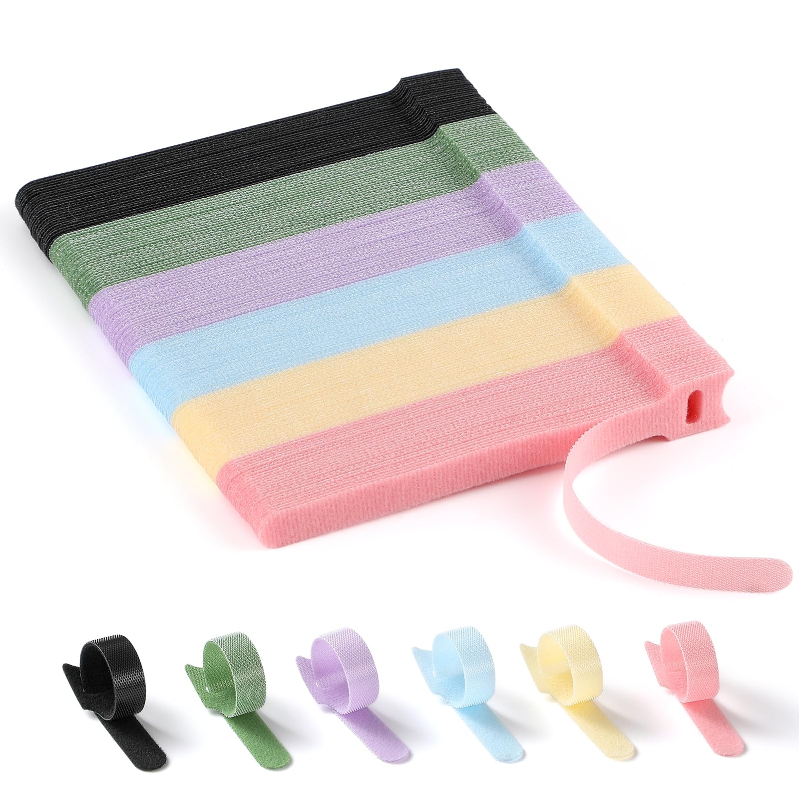 200 Stück Kabelbinder, 15,2 cm, mehrfarbige Klett-Kabelbinder für Kabelmanagement, verstellbare Befestigung, Mehrzweck-Klettverschluss für Zuhause, Büro und Garage