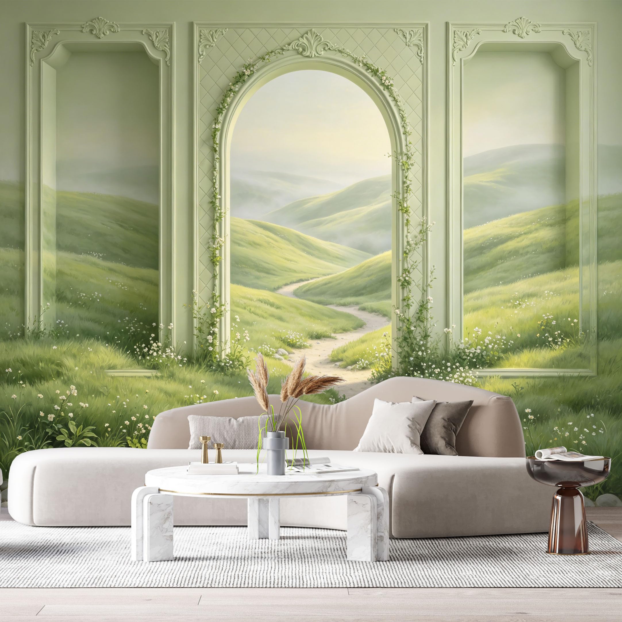 Custom Size Wall Murals Archway Meadow Landscape 3D Trompe L'Oeil SelfAdhesiveWall Fabric Removable Wallpaper Wall Decor for Living Room Bedroom Bathroom