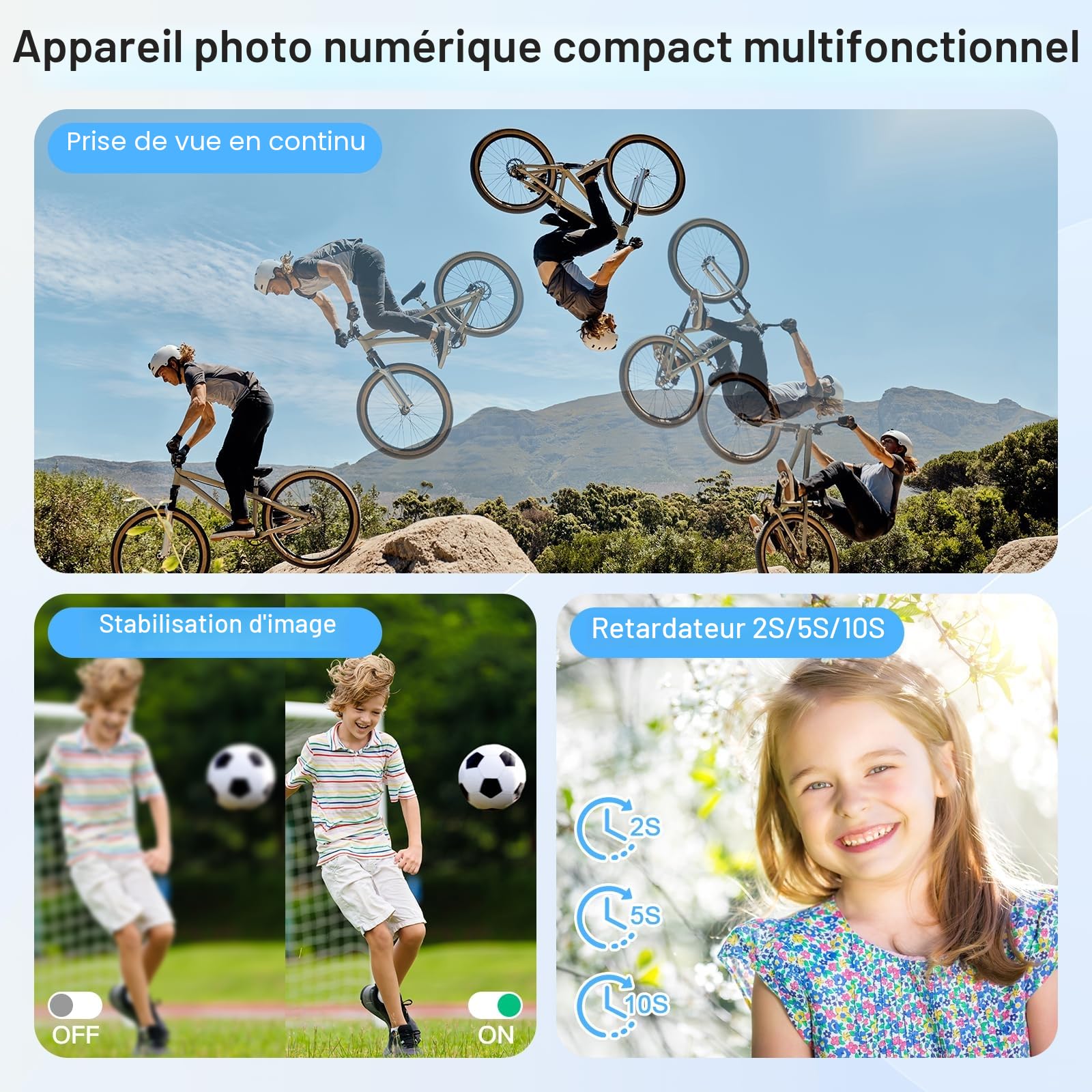Caméra numérique 4K - UHD 48MP avec écran LCD 2,83 Pouces et Zoom numérique 18X Anti-Shake Caméra Photographie Vlogging avec Carte SD 32gb pour Enfants Etudiants Débutants Adolescents (Noir)