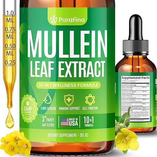 Gotas de gordolobo para pulmones, extracto de hoja de gordolobo 10 en 1 para limpieza pulmonar con crolofila, musgo marino, espirulina, saúco