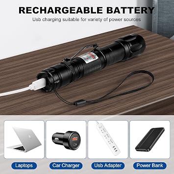 Green Laser Pointer, USB Rechargeable, Adjustable Focus