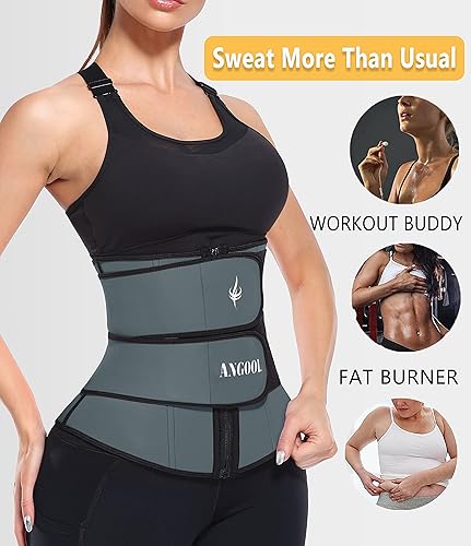 Miniatura 4 de ANGOOL Entrenador de cintura de neopreno para mujer, cinturón recortador de talla grande, corsé de sauna con cremallera