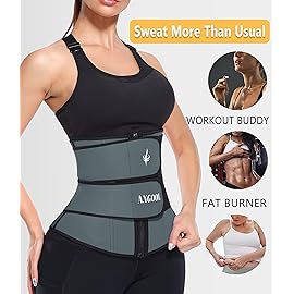 ANGOOL Neopren Waist Trainer For Women,Workout Plus Size Trimmer Belt Sauna Sweat Corset Cincher With Zipper M Gray-Dark