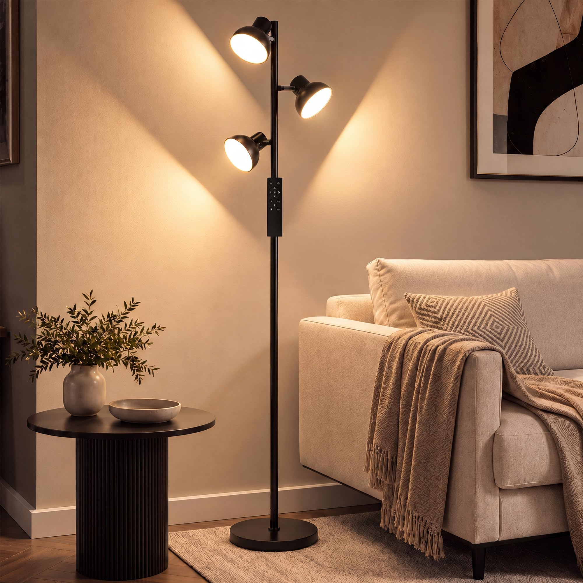 Lampadaire LED Salon 36W Dimmable, 3 Têtes Orientables, AVEN FL08