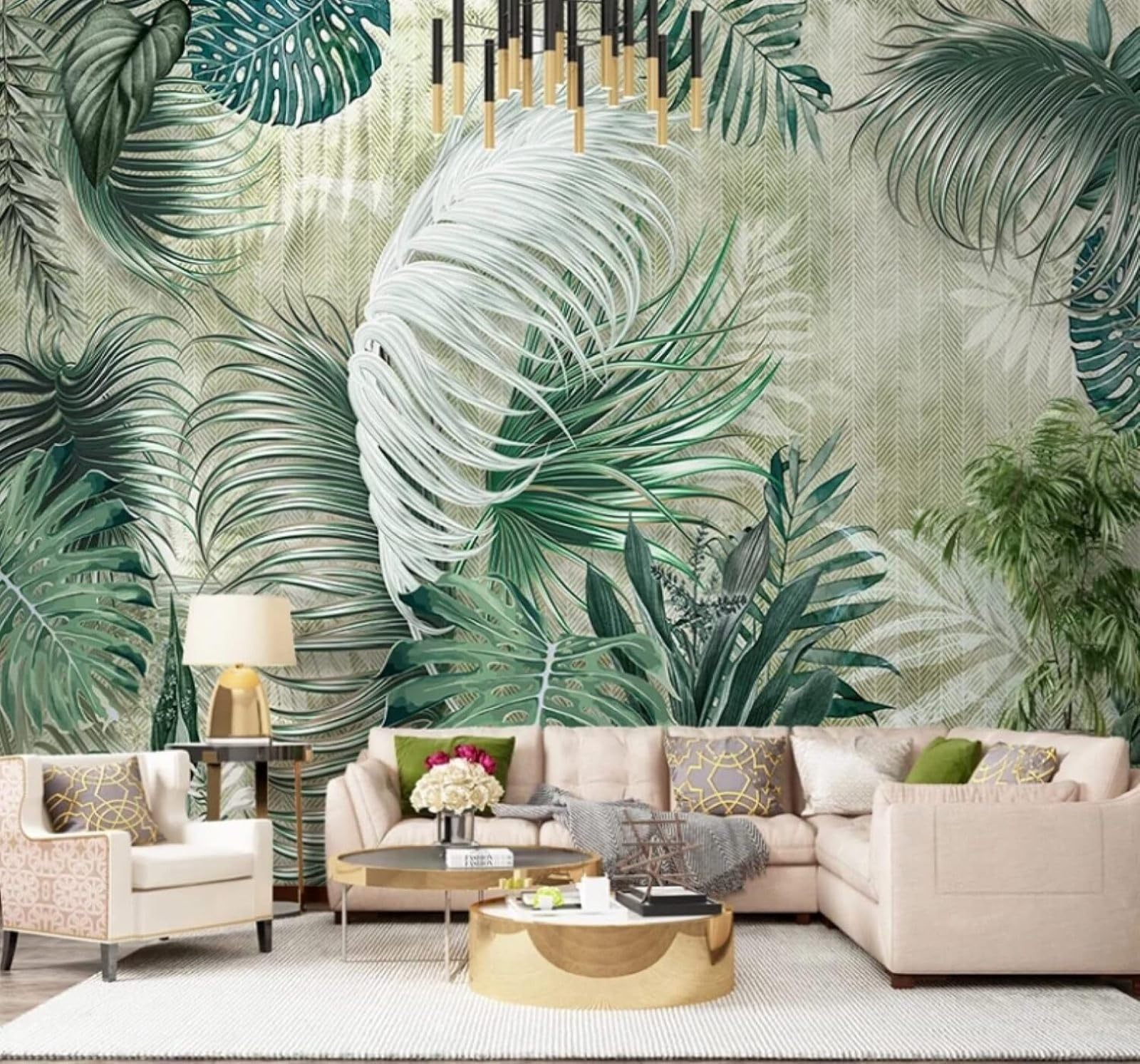 Xlming 430Cm×300Cm(B×H) Fresh Three Dimensional Hand Drawn Plants Green Leaves 3D Wallpaper Luxury Home Dining Decor Paste Sofa Living Room The Wall For Bedroom Mural-430Cm×300Cm