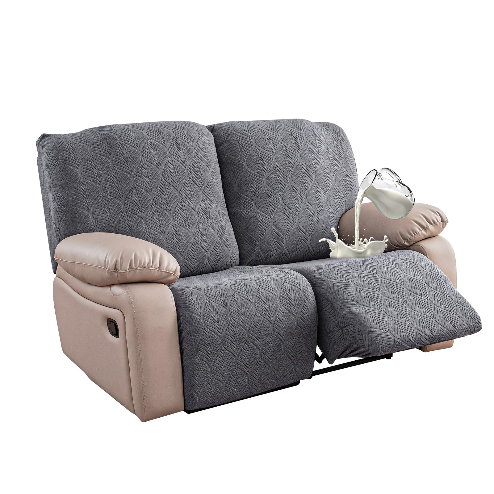 YUEANG 100% Waterproof Recliner Loveseat Cover, 2 Pieces Stretch Recliner Sofa Slipcovers Washable Couch Cover Furniture Covers for Pets, Dogs, Kids (