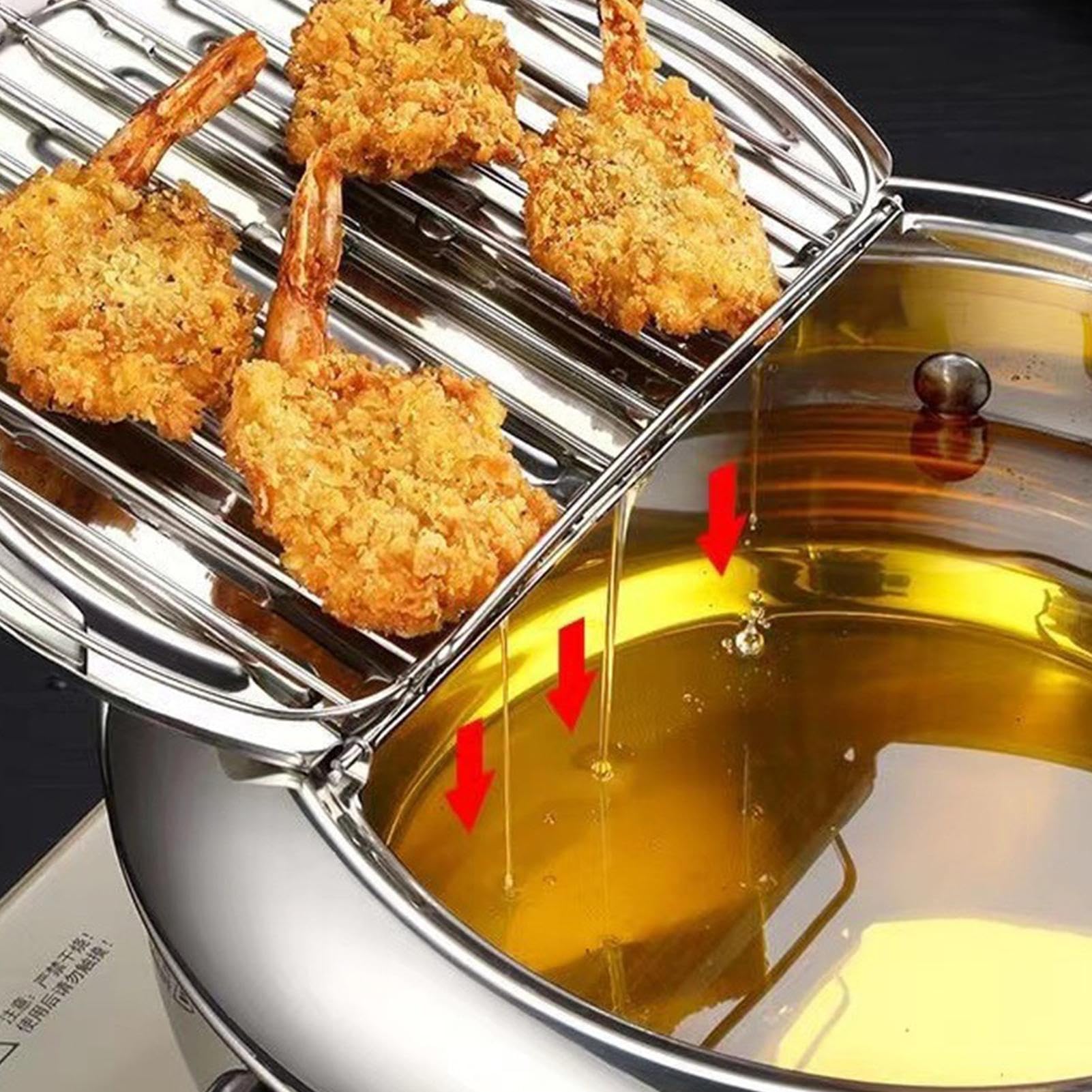 Oliera per friggere, pentola a doppio fondo con termometri, in acciaio | per friggere grandi patatine fritte, deliziose patatine fritte per cucinare croccanti