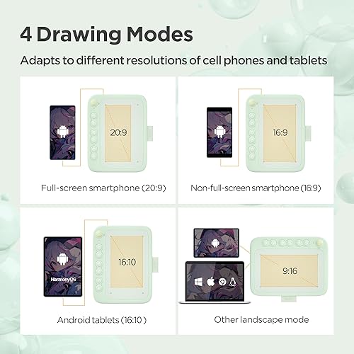 Miniatura 5 de UGEE Tableta de dibujo con 10 teclas de acceso rápido, tableta gráfica de 6.5 x 4 pulgadas, 8192 niveles sin batería, lápiz capacitivo de