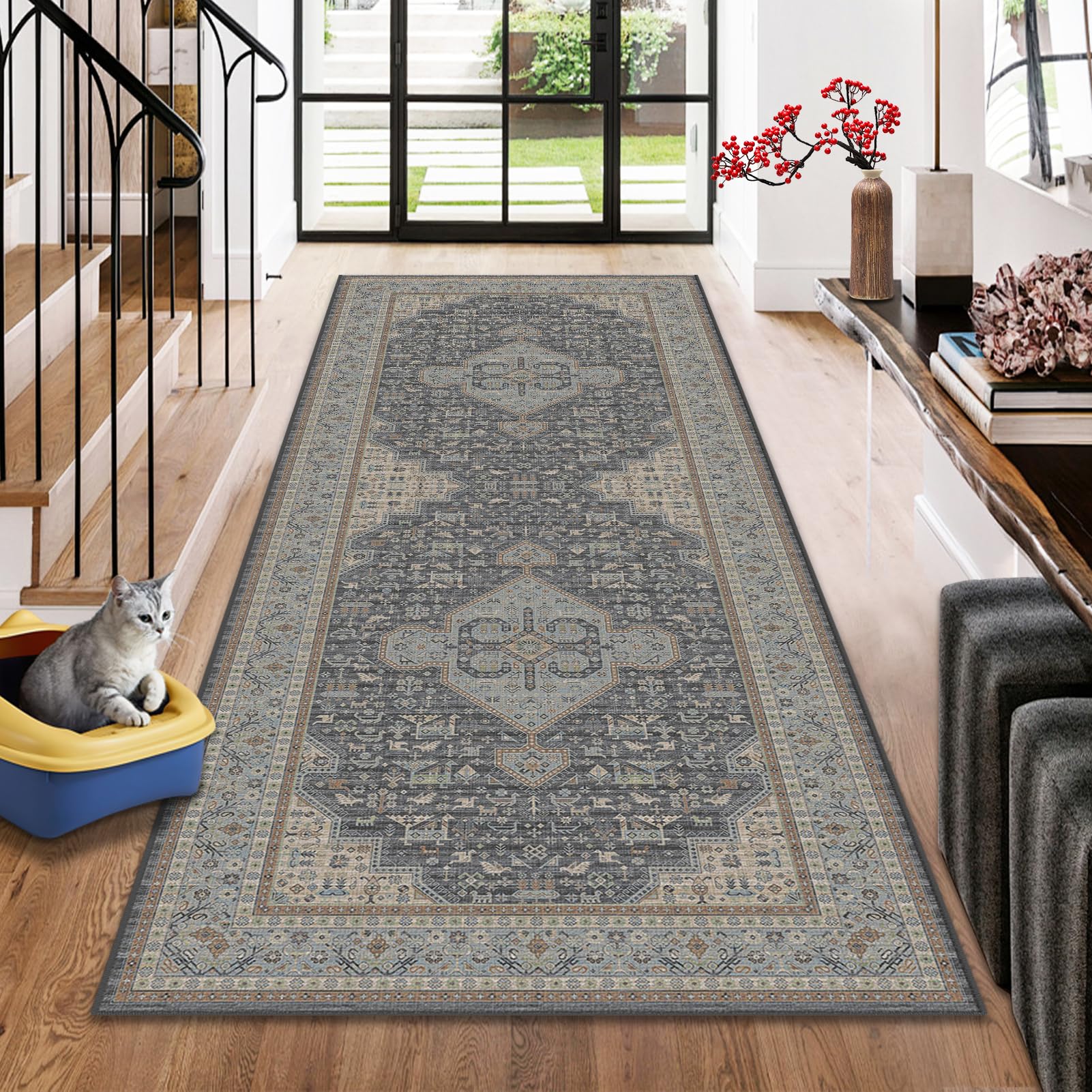 Extra Long Runner Rugs for hallway Kitchen Runners Non Slip Washable Large Carpet Runners Floor Mats Door Runner Mat Indoor For Entryway Area Rug Runner for Living Room Bedroom Laundry 100 x 500 cm
