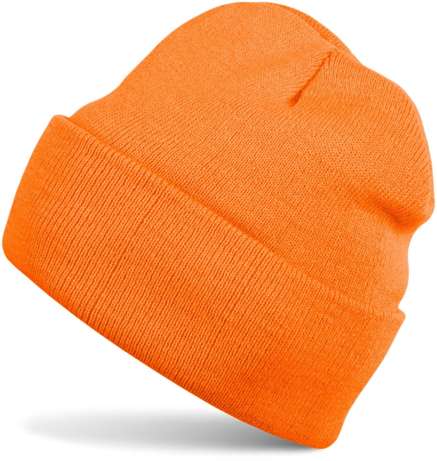 styleBREAKER Unisex Beanie Knitted Hat Solid Color, Fine Knit Double-Layer Warm Winter Knit Beanie 04024029, Colour:Orange