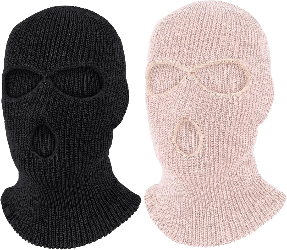 Pukavt 2 Pack 3 Hole Winter Knitted Mask, Ski Mask Balaclava Cap Black/Pink | Full Face Mask Cover,Soft and Thick Fabric, Suitable for Skiing Motorcycle,Snowboard and Winter Outdoor Sports
