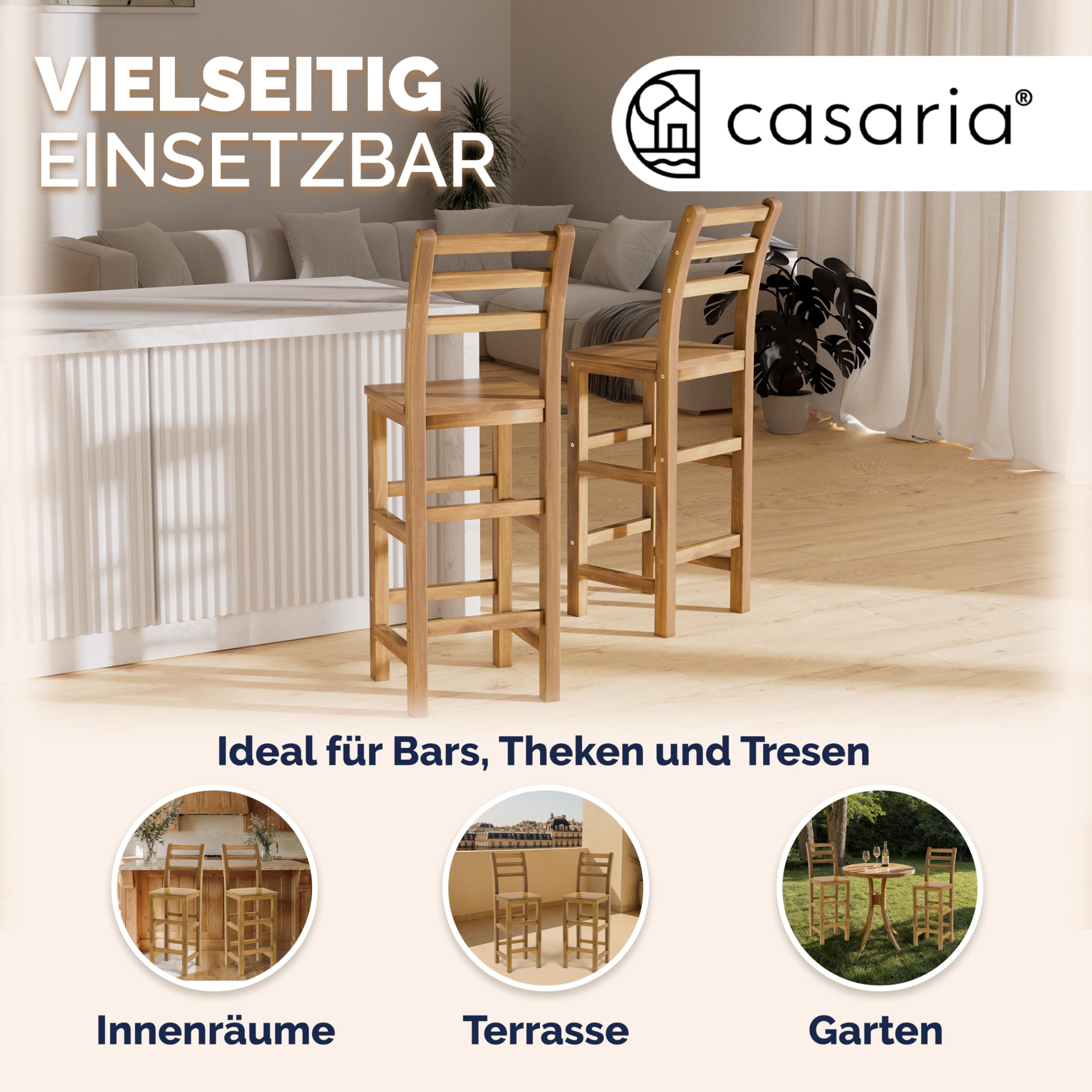 Casaria® Set 4 Sgabelli Rustici in Legno con Schienale per Esterno 75cm con Poggiapiedi Sgabello Bar Giardino Cucina