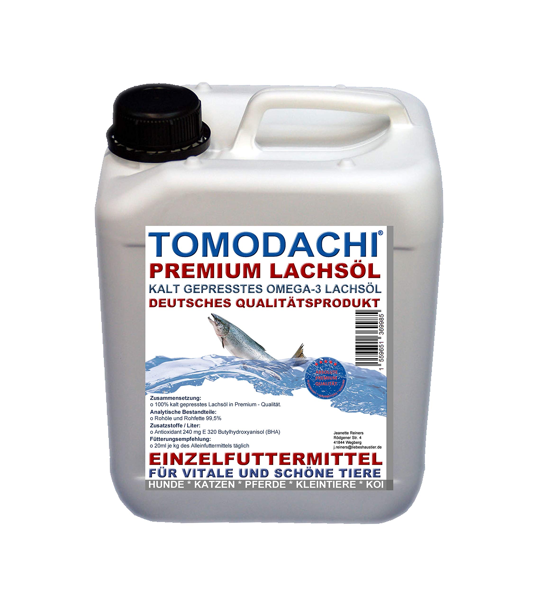 Lachsöl Haustiere Omega-3 Öl Nager Kaninchen deutsches Naturprodukt Immunkraft gut für Haut Fell Lachs Fischöl kaltgepresst Ratte Maus 20L (4X 5L)