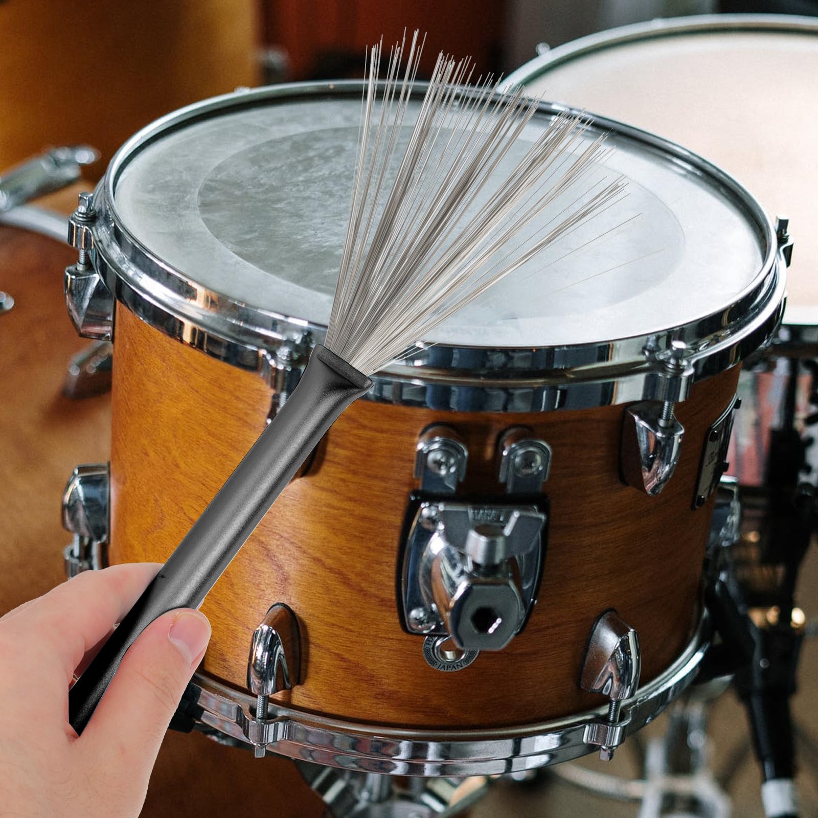 Levemolo Juego de Baquetas 5a y Cepillo de Alambre para Batería, Accesorio Musical con Bolsa de Tela Roja, Adecuado para Práctica Diaria y Presentaciones, Apto para Principiantes y Músicos