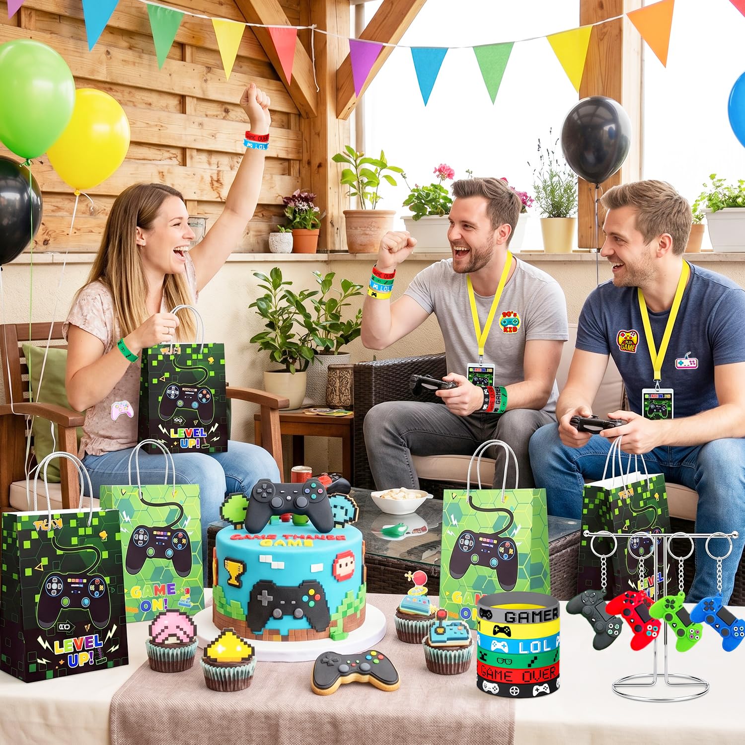 Bomboniere Videogiochi Feste di Compleanno, 110pcs Set di Gaming Festa Bomboniere Includere Sacchetti Regalo per Videogiochi Portachiavi Adesivi Braccialetti etc Regalo a Tema di Gioco per Bambini