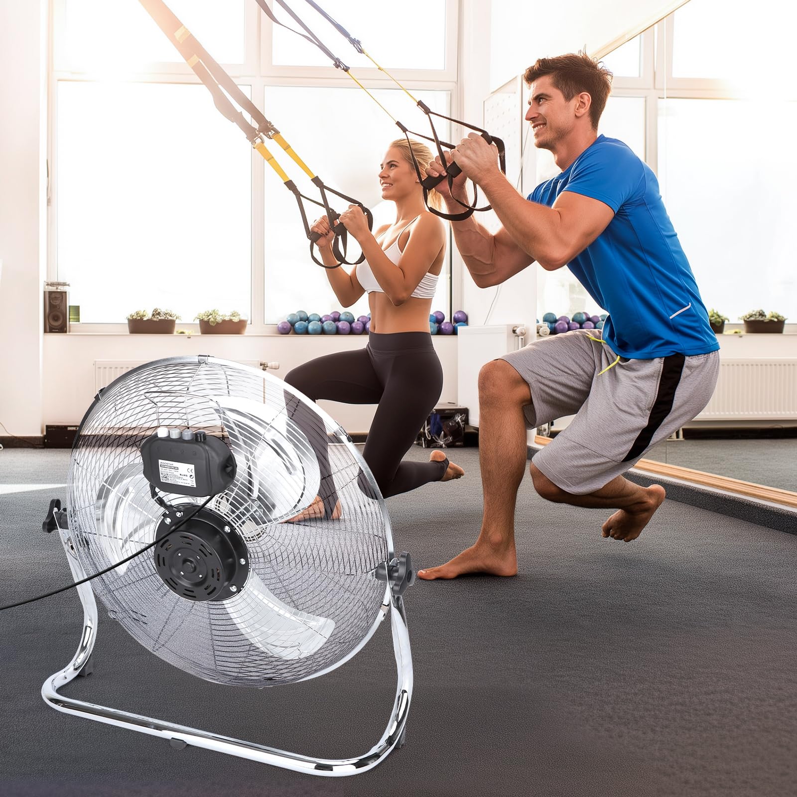 Aigostar Ventilador Industrial 100W, Diámetro 50 cm (20"), Motor de Cobre, Ventilador suelo, 3 Velocidades, Ajustable 120º, 3 Aspas Metálicas, Ventilador Potente, Clover
