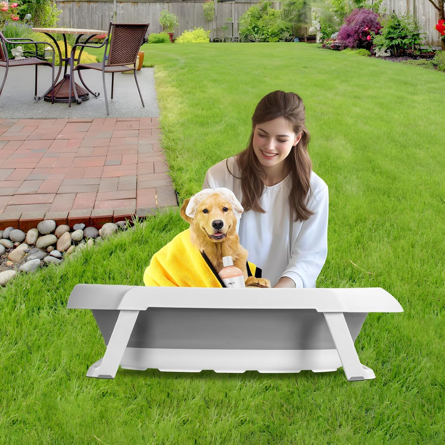 Dog Bath Tub and Wash Station, Elevated Foldable Portable Pet Bathing Shower for Small and Medium Dogs, Cats, Indoor and Outdoor Use, Space-Saving, Easy Drainage, 33 lbs Capacity Grey