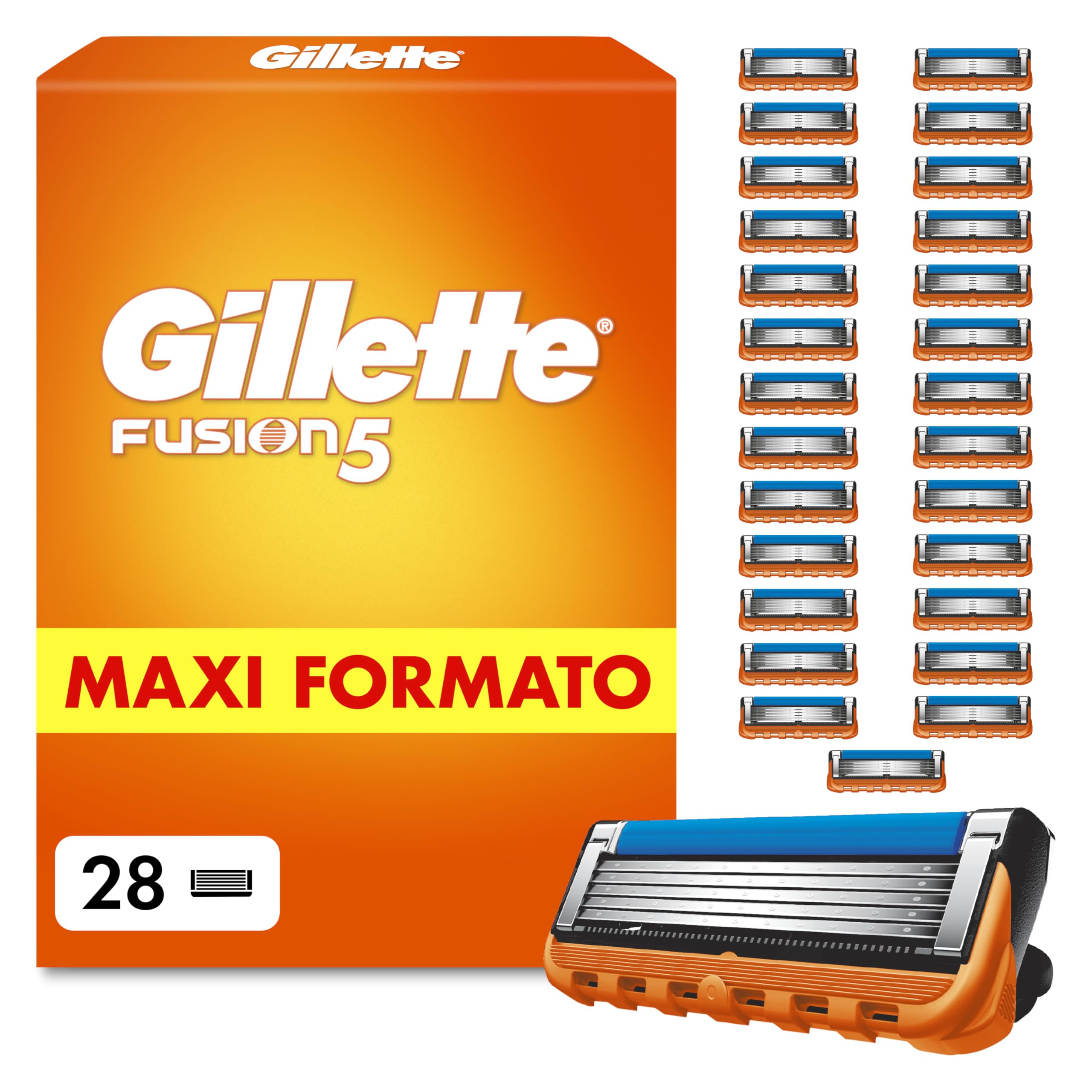Gillette Ricariche Per Rasoio Fusion5 Da Uomo, Confezione Da 28, Autentiche, Cartucce Con Striscia Lubrificante E 5 Lame Per Una Rasatura Manuale Efficiente, Compatibili Con Maniche Serie Fusione